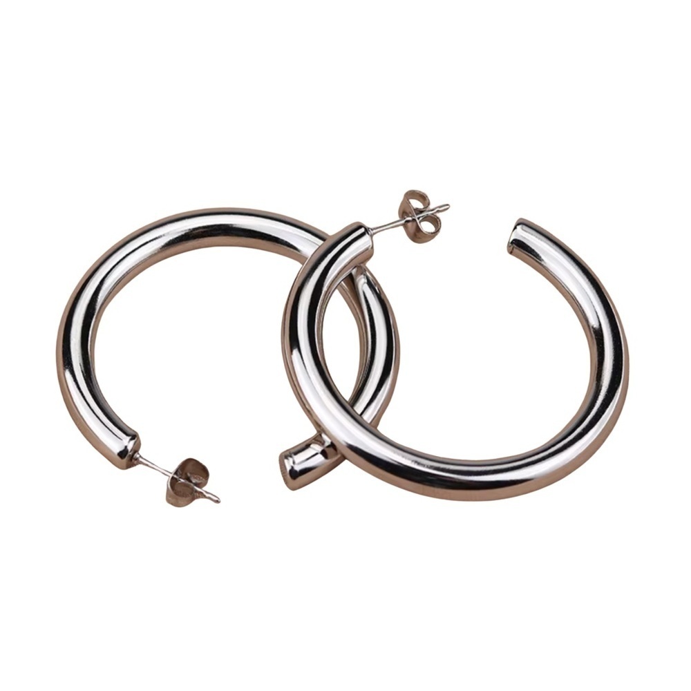 Bold 40mm Stainless Steel Hoop Earrings – 5mm Thick Polished Silver-Tone Hoops f